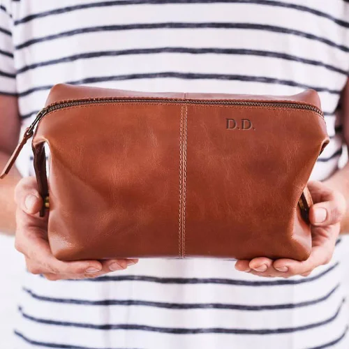 Designer - branded leather travel bag for luxury business travelersLeather Wash Bag