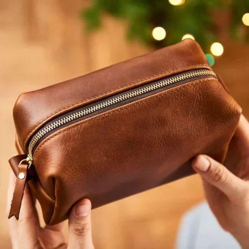 Anti - theft travel bag with RFID - blocking pockets for personal safetyPersonalised Compact Leather Wash Bag